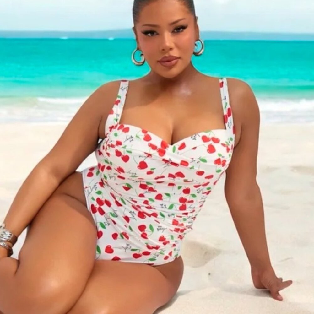 NWT Betsey Johnson Wireless Pin-Up Swimsuit Plus SZ 2X or 3X Cherry Bomb $128